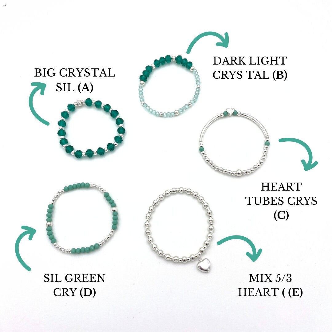 Sterling silver blue green crystal stacking bracelet personalized charm stretchy jewelry women gift