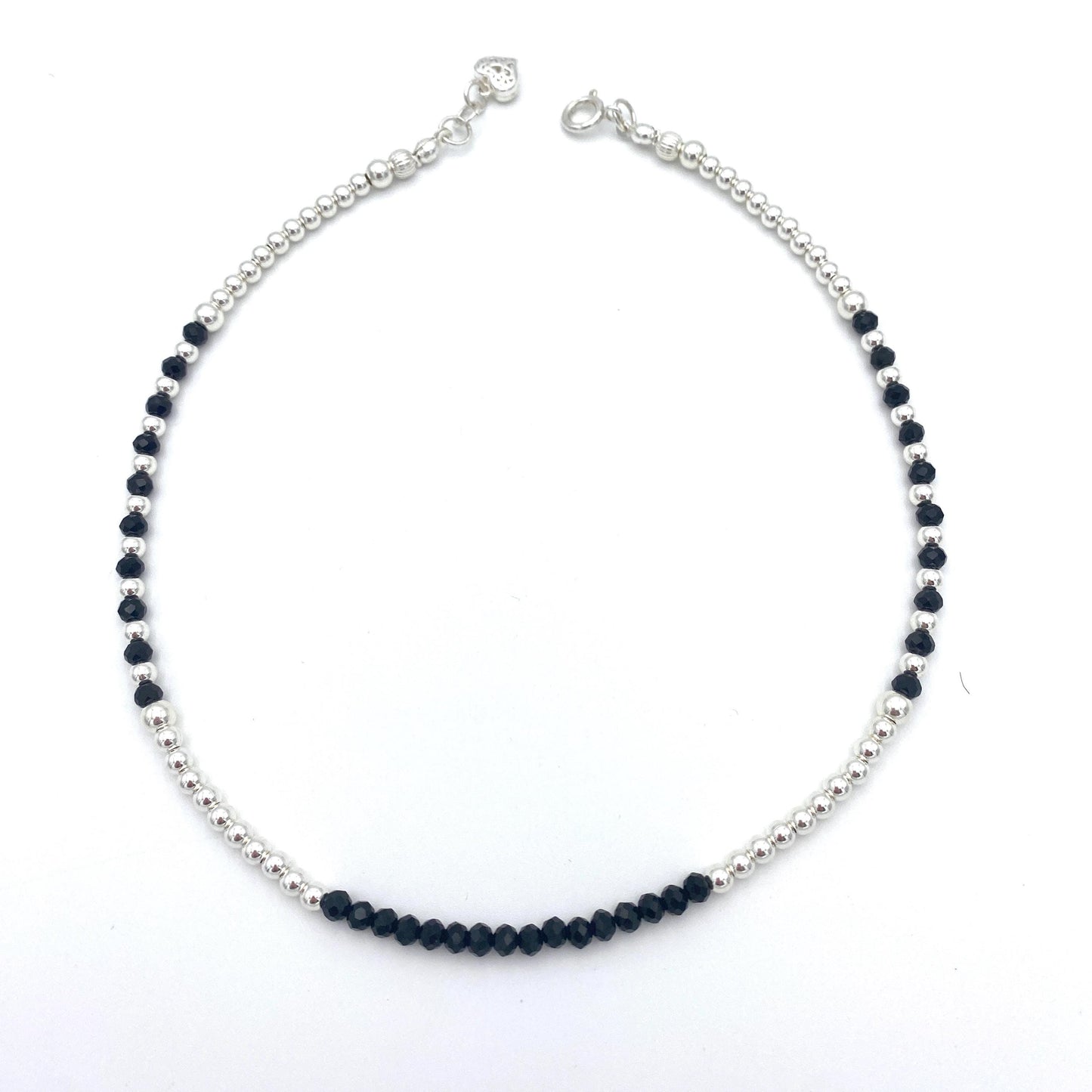 Black Crystal Silver Jewelry Set Necklace Bracelet and Earrings Gift for Her