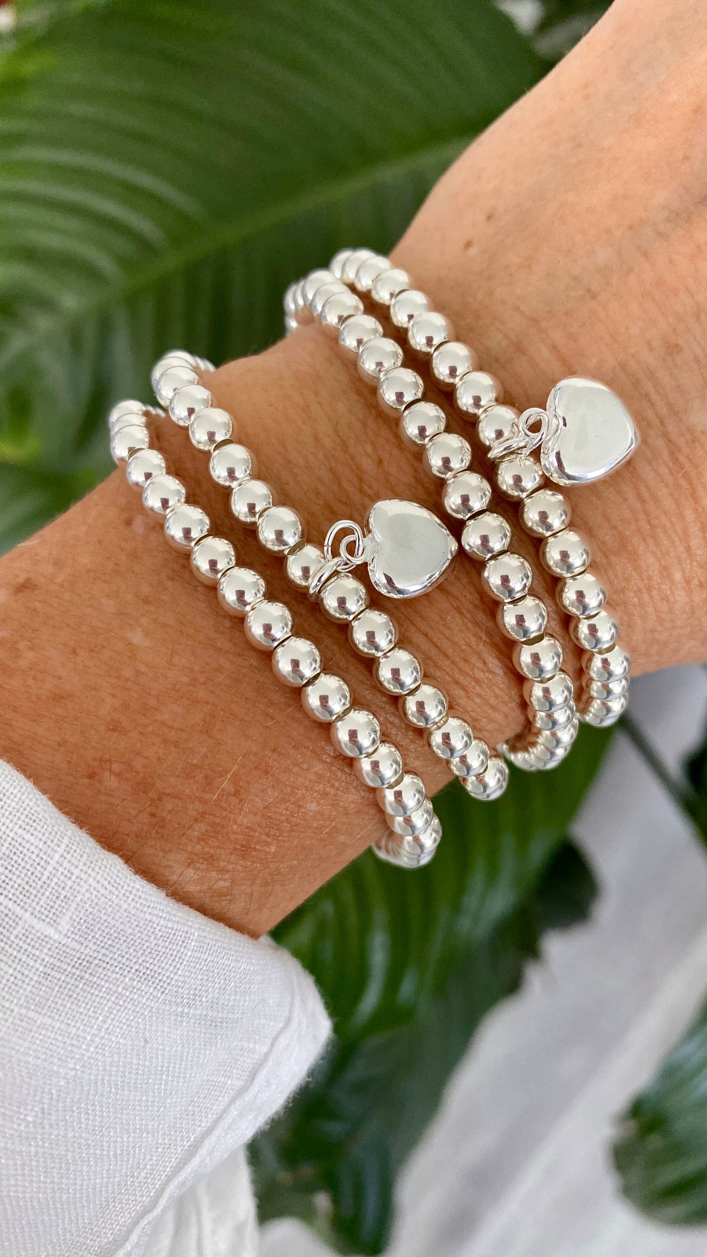 Sterling silver charm 5mm bead bracelet women optional personalized heart charm jewelry gift