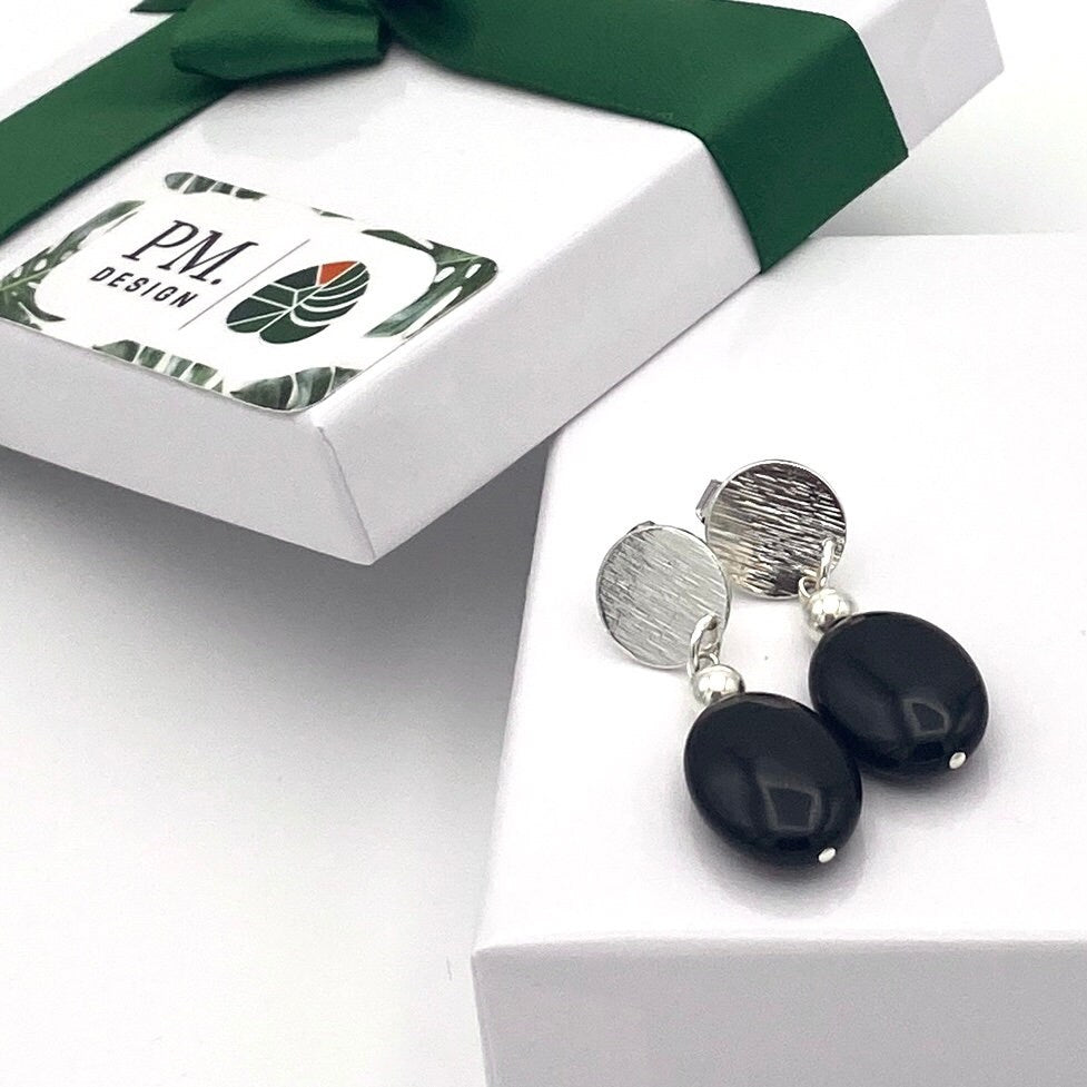 Dangling Onyx Silver Earrings  Jewelry Gift Anniversary Silver Set Gift Onyx mother dayJewelry Earrings Gift for her