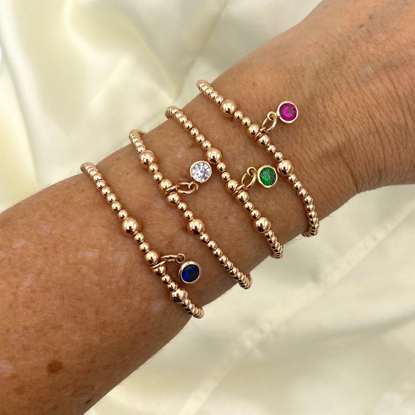 Rose gold birthstone bracelet personalized charm jewelry gift for her