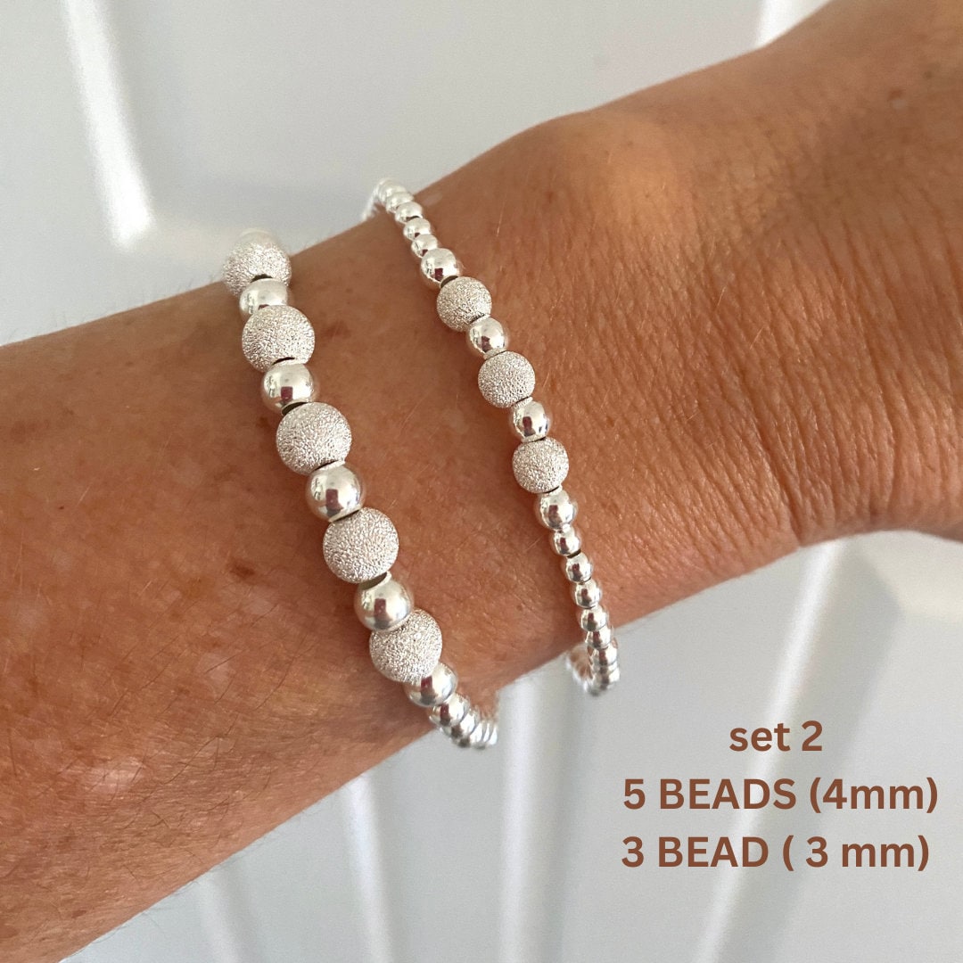 stardust silver stacking bracelet for women beaded stretchy sparkle jewelry bridesmaid gift