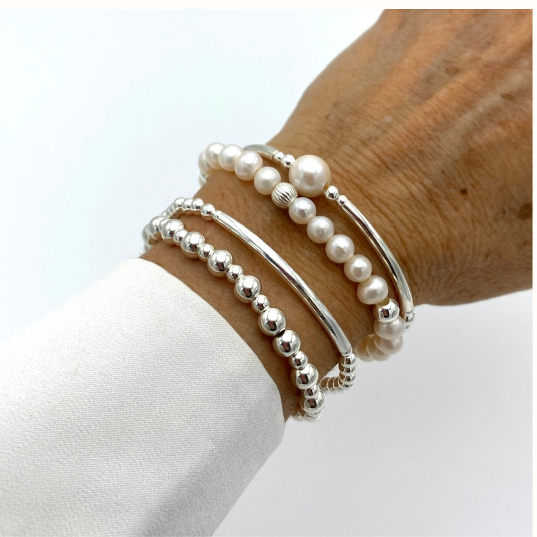 Sterling Silver and Freshwater Pearl Bracelet Set